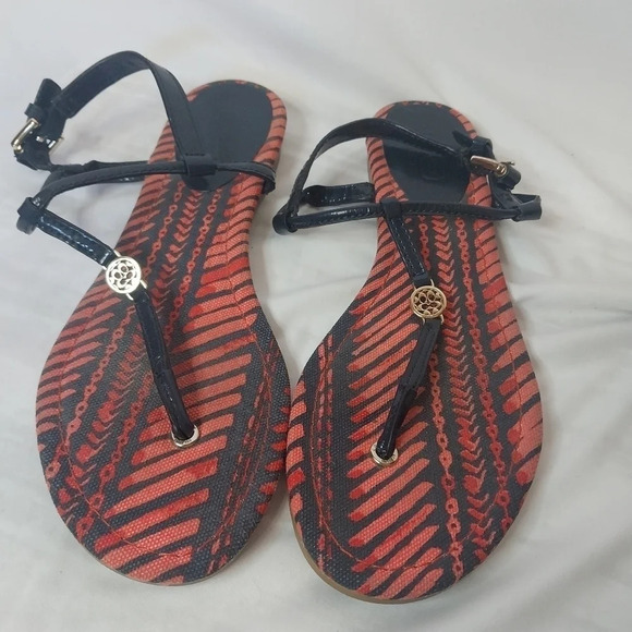 COPY - Coach T strap Buckle Sandals, Size 8, Navy, Red, Orange - Picture 1 of 7